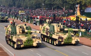 K9 Vajra self-propelled howitzers of the Indian Army artillery