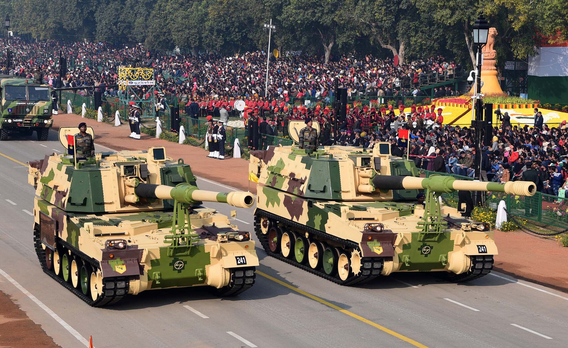 K9 Vajra self-propelled howitzers of the Indian Army artillery